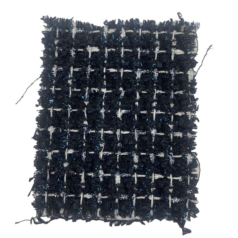 Luksusowy ciemnoniebieski z niebieską mieszanką metalicznego tweedu w kratę dla odzieży damskiej 23511